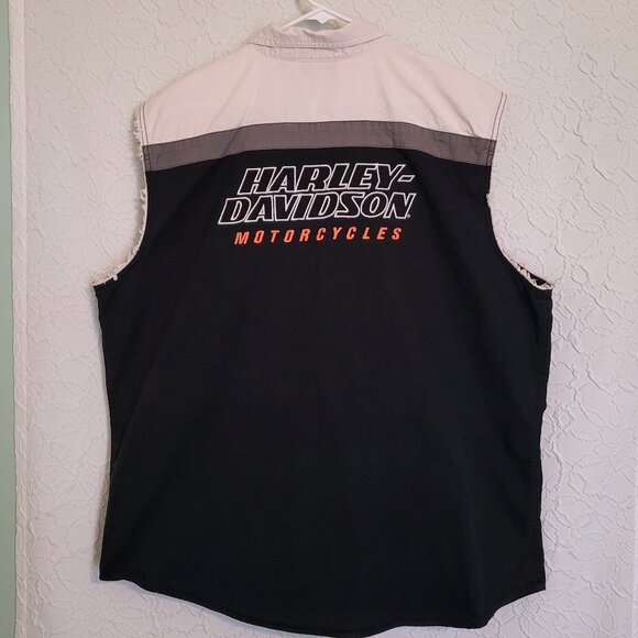 Harley-Davidson Racing Blowout Raw Edge Sleeveless Button Down Shirt Size 2XL - Picture 1 of 14